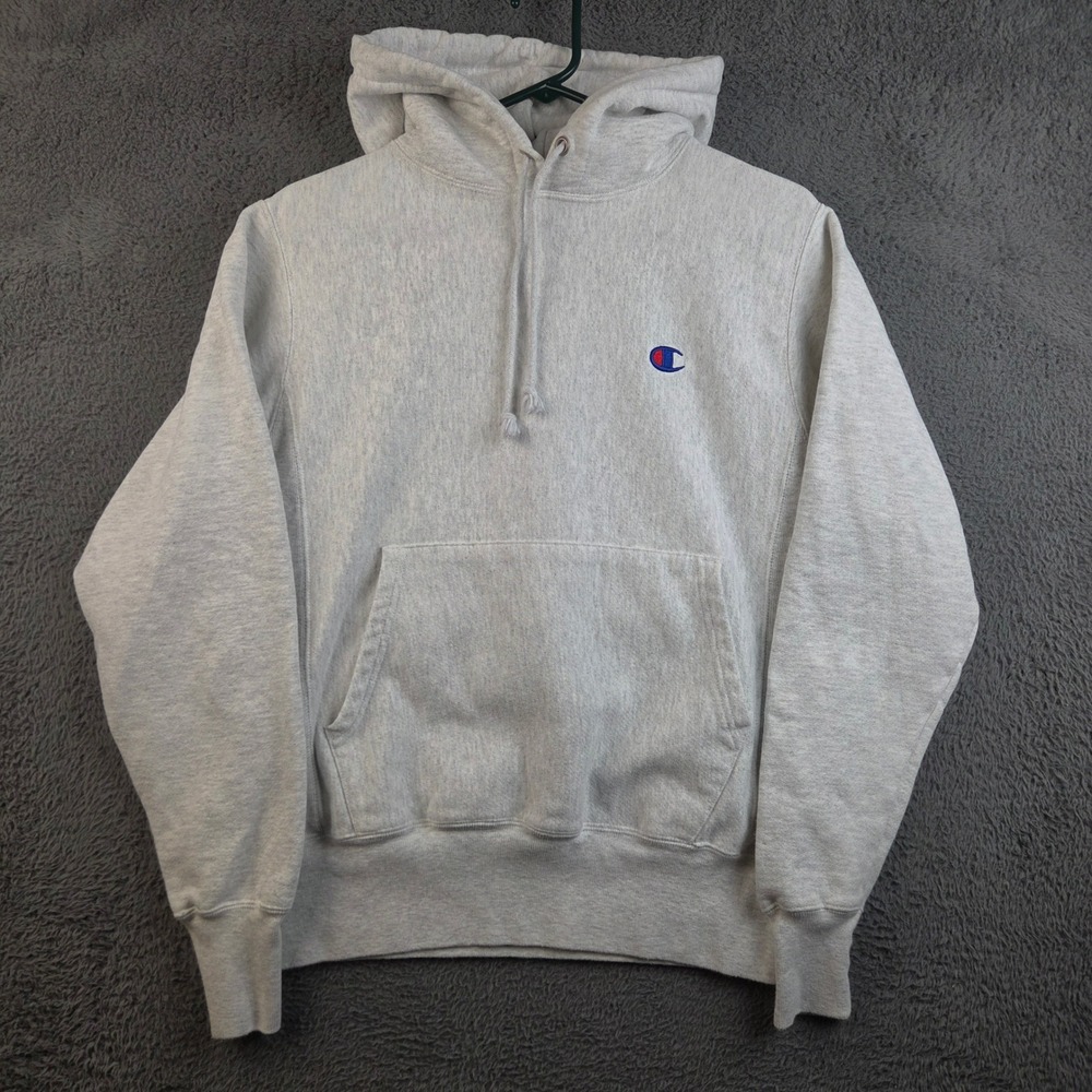 Champion Reverse Weave Hoodie Men Small Heather Gray Pullover Hooded Sweatshirt
